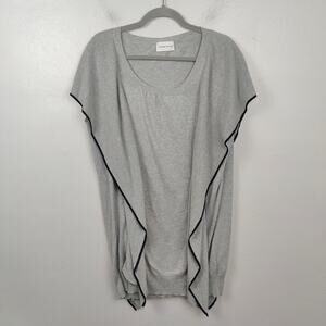 Tsumori Chisato Sweater Womens Medium Gray Ruffled Short Sleeve Cotton Silk FLAW